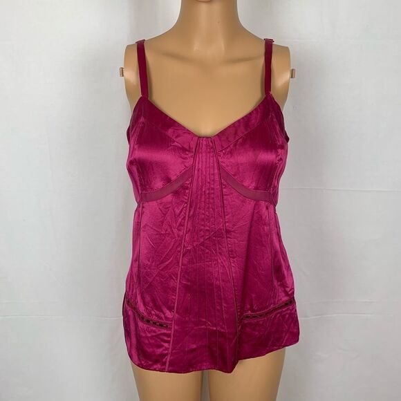 Marc Jacobs Silk Cami Tank Fuchsia Crocheted Strip - Picture 1 of 7